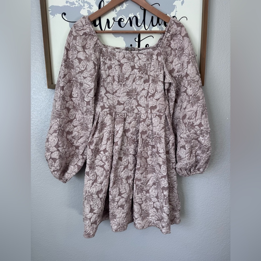 Shein xs floral jacquard puff sleeve mini dress